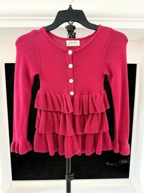 Persnickety Girls Fuchsia Pink Ruffle Cardigan Sweater-Girls 6